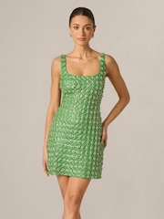 Adrianna Papell Green Fully Beaded Mini Dress - Image 1 of 6