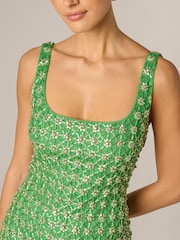 Adrianna Papell Green Fully Beaded Mini Dress - Image 6 of 6