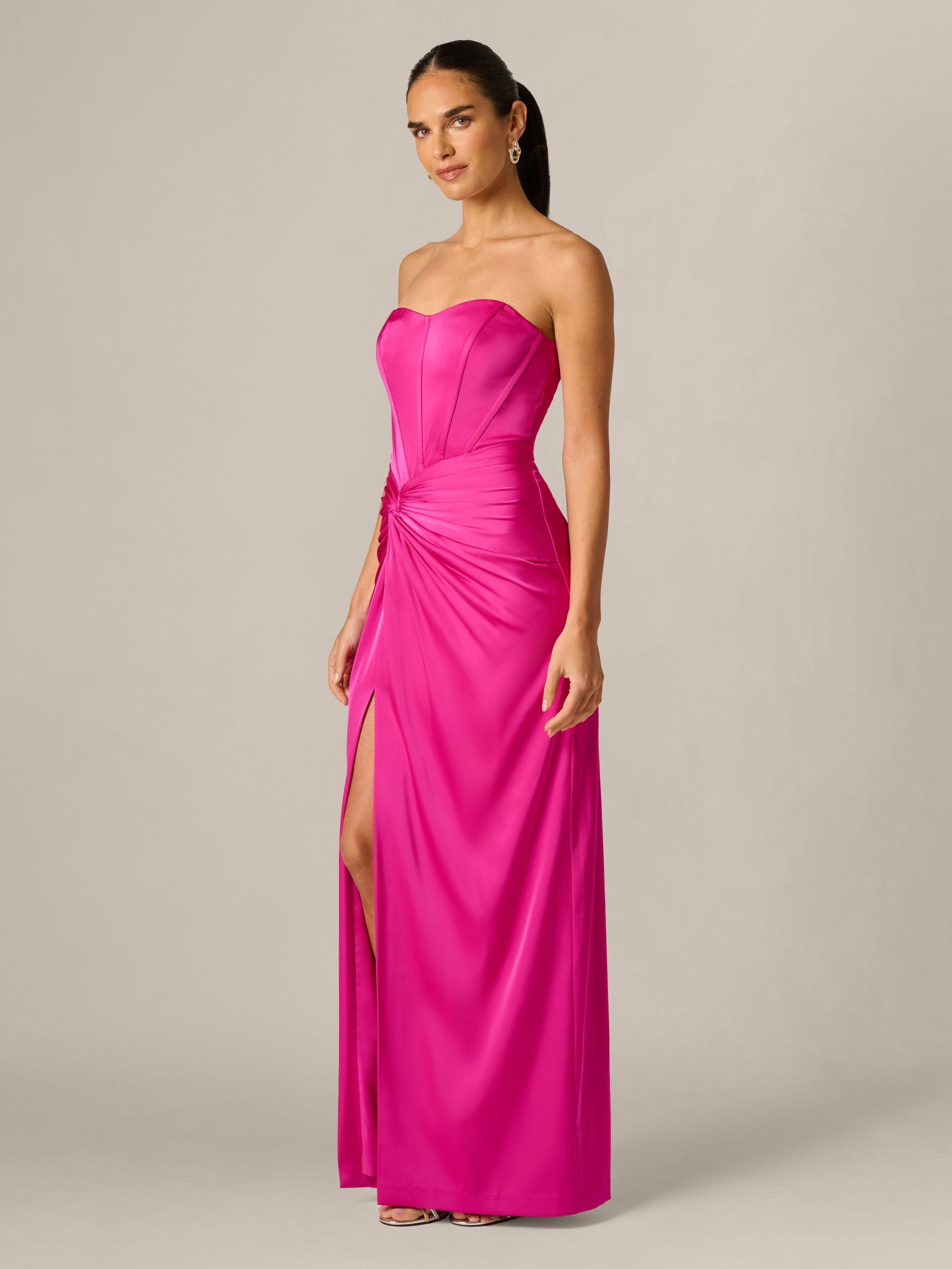 Buy Adrianna Papell Pink Stretch Satin Long Dress from Next USA