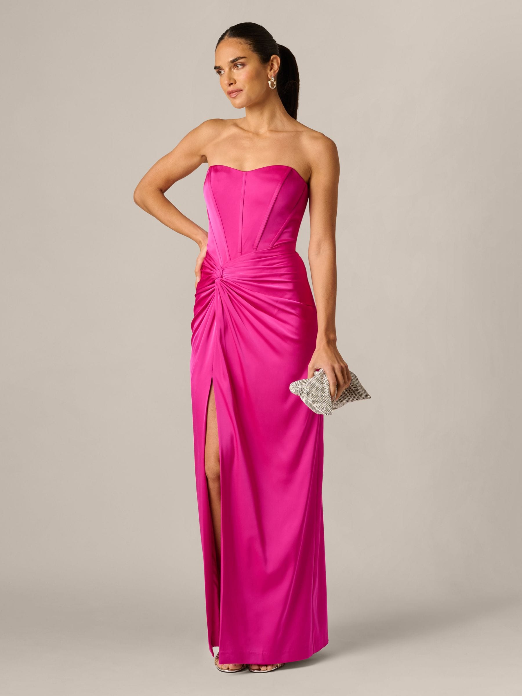 Buy Adrianna Papell Pink Stretch Satin Long Dress from Next USA
