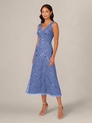 Adrianna Papell Blue Petite Studio Beaded Mesh Dress - Image 1 of 6