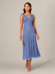 Adrianna Papell Blue Petite Studio Beaded Mesh Dress - Image 3 of 6