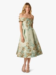 Adrianna Papell Green Petite Off-Shoulder Dress - Image 1 of 6