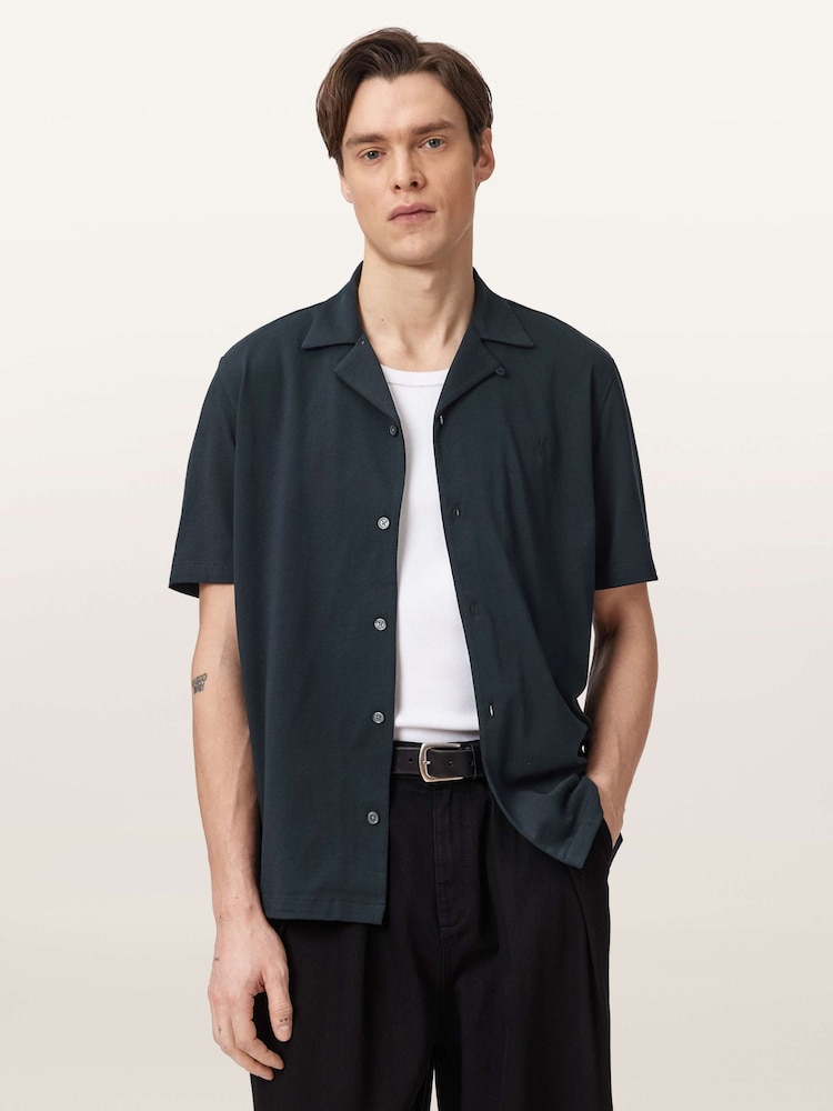 AllSaints Blue Hudson Short Sleeve Shirt - Image 1 of 6 AllSaints Blue Hudson Short Sleeve Shirt - Image 1 of 6