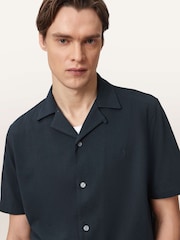 AllSaints Blue Hudson Short Sleeve Shirt - Image 3 of 6