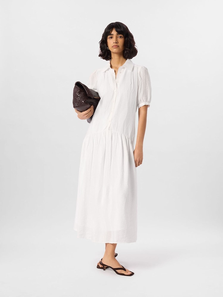 Whistles White Textured Drop Waist Midi Dress - Image 1 of 4 Whistles White Textured Drop Waist Midi Dress - Image 1 of 4