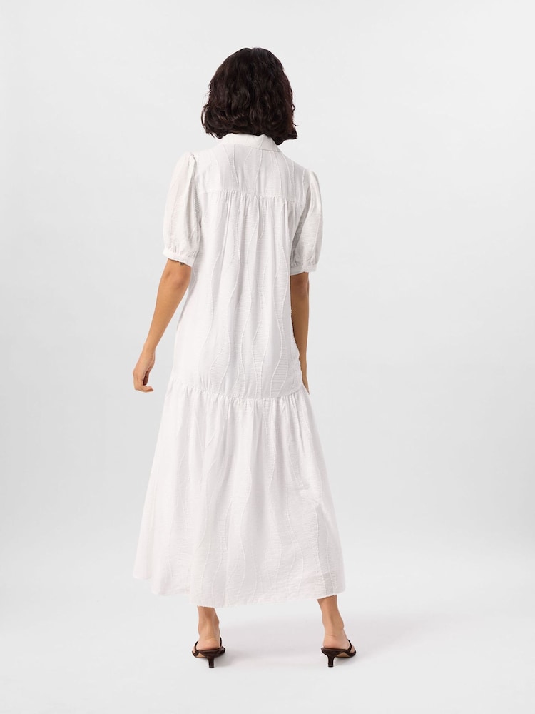 Whistles White Textured Drop Waist Midi Dress - Image 2 of 4 Whistles White Textured Drop Waist Midi Dress - Image 2 of 4