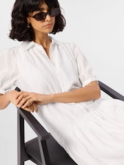 Whistles White Textured Drop Waist Midi Dress - Image 3 of 4