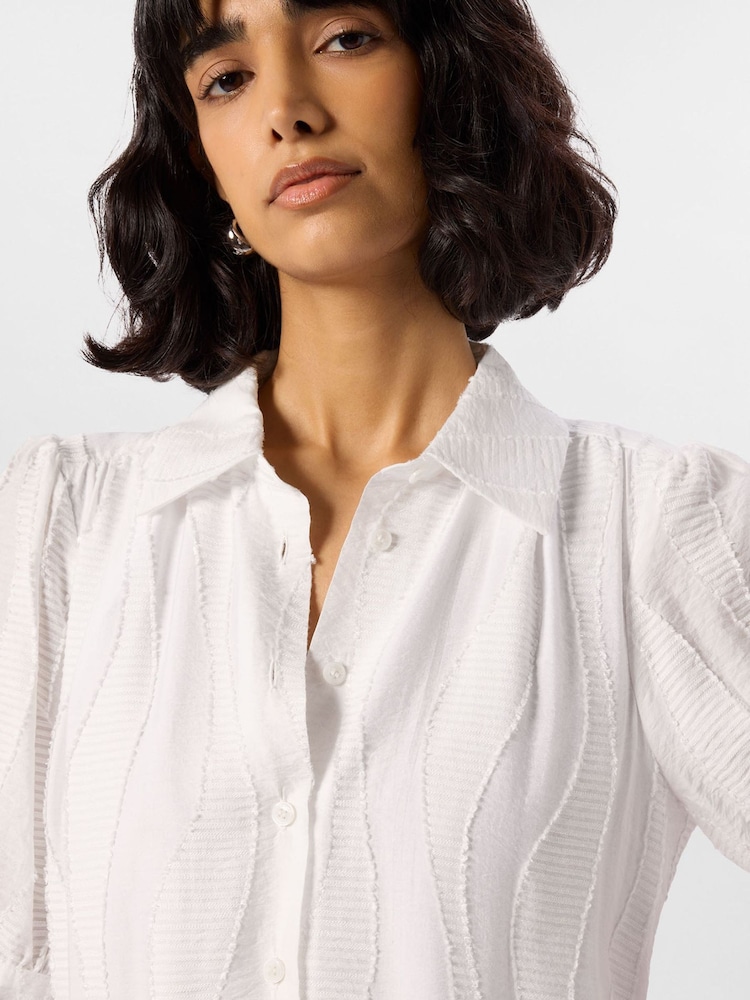 Whistles White Textured Drop Waist Midi Dress - Image 4 of 4 Whistles White Textured Drop Waist Midi Dress - Image 4 of 4