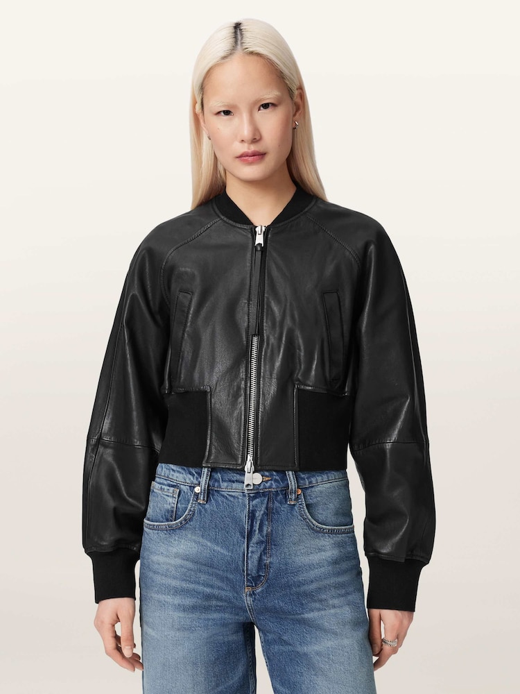 AllSaints Black Suri Bomber Jacket - Image 1 of 6