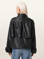 AllSaints Black Reya Cropped Leather Mac - Image 2 of 7