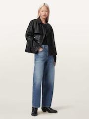 AllSaints Black Reya Cropped Leather Mac - Image 4 of 7