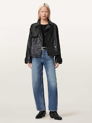 AllSaints Black Reya Cropped Leather Mac - Image 5 of 7
