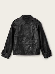 AllSaints Black Reya Cropped Leather Mac - Image 7 of 7