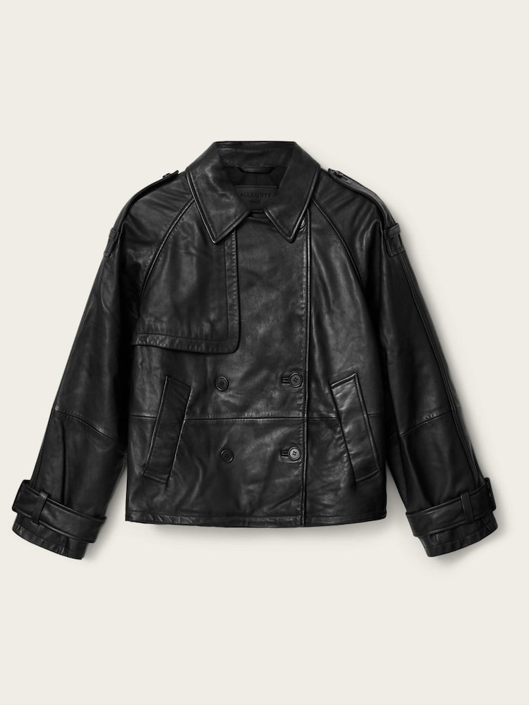 AllSaints Black Reya Cropped Leather Mac - Image 7 of 7