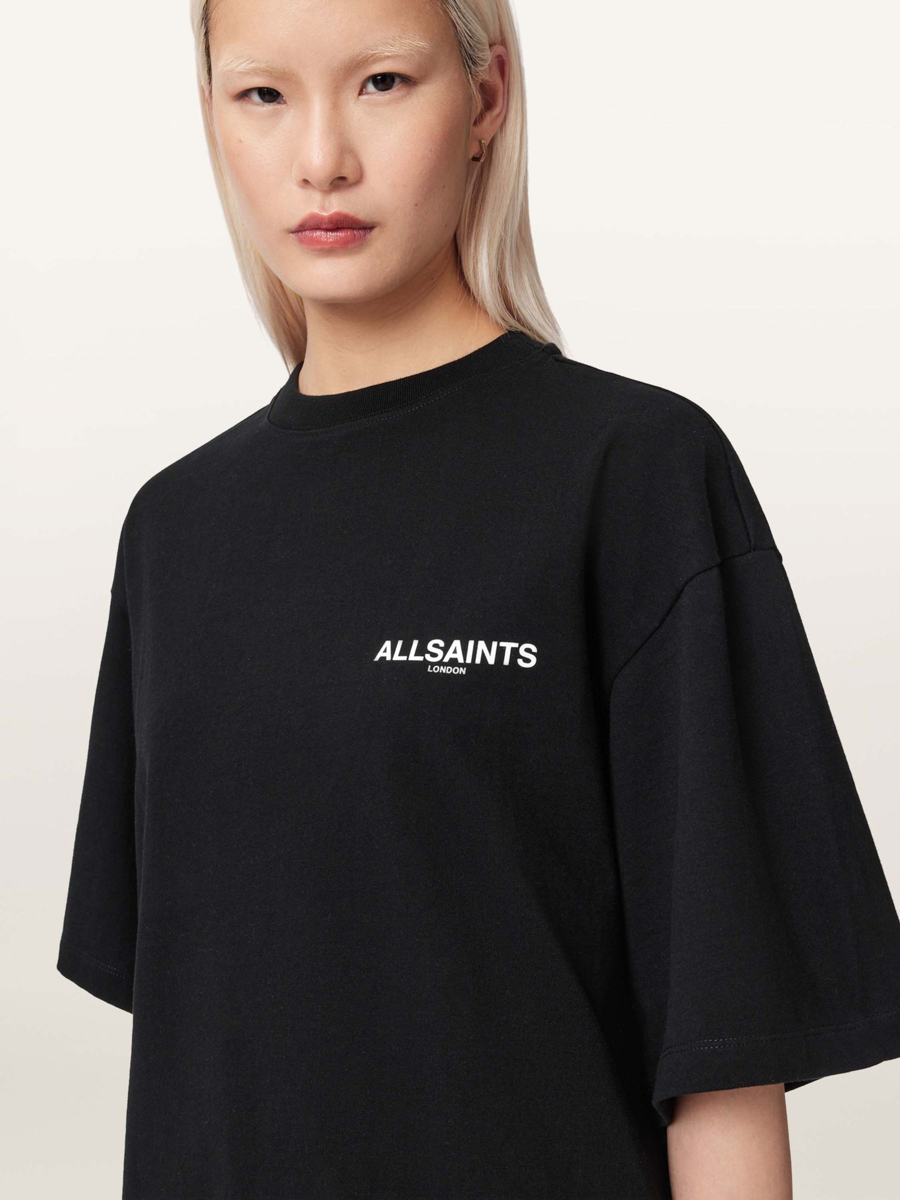 Buy AllSaints Black Halis Amelie Back Print Artwork Cotton T-Shirt