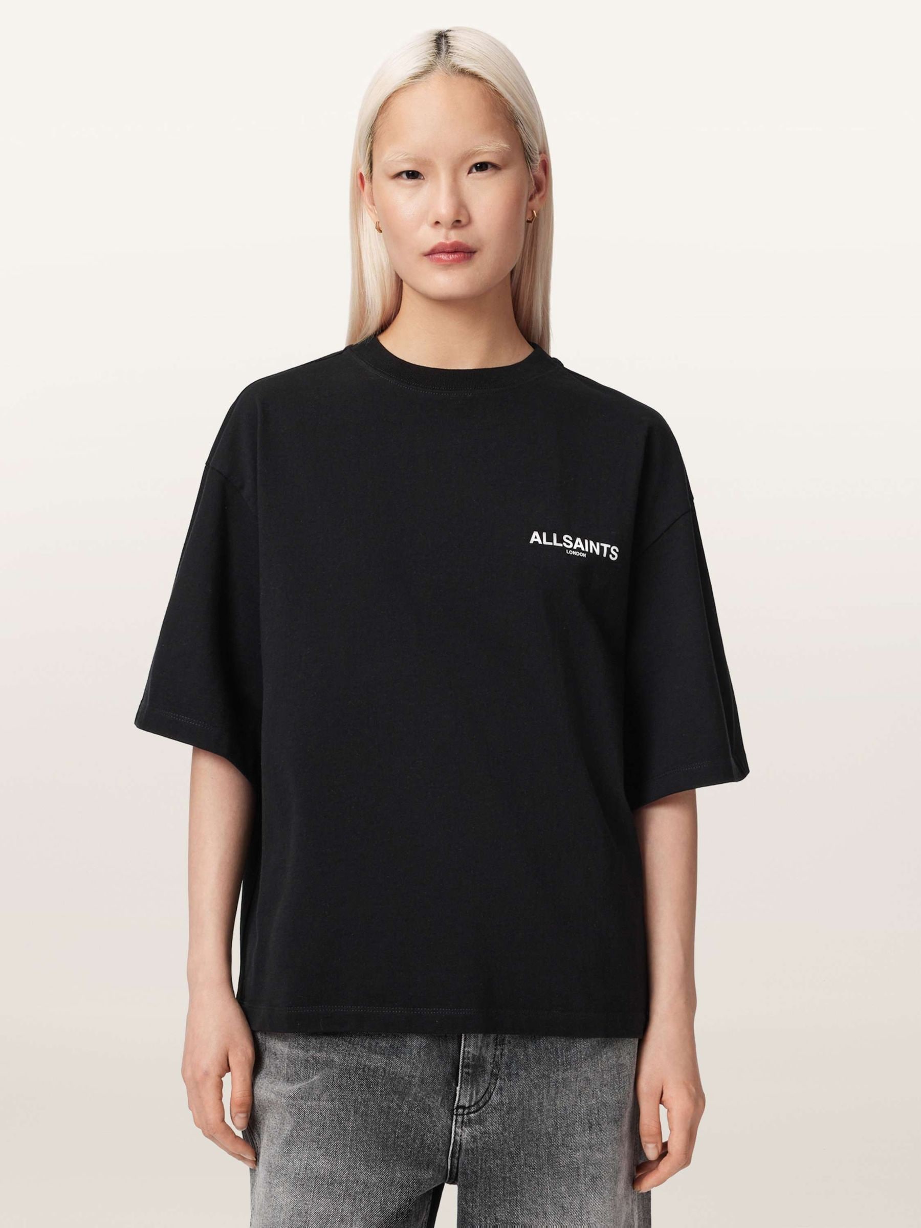 Buy AllSaints Black Halis Amelie Back Print Artwork Cotton T-Shirt
