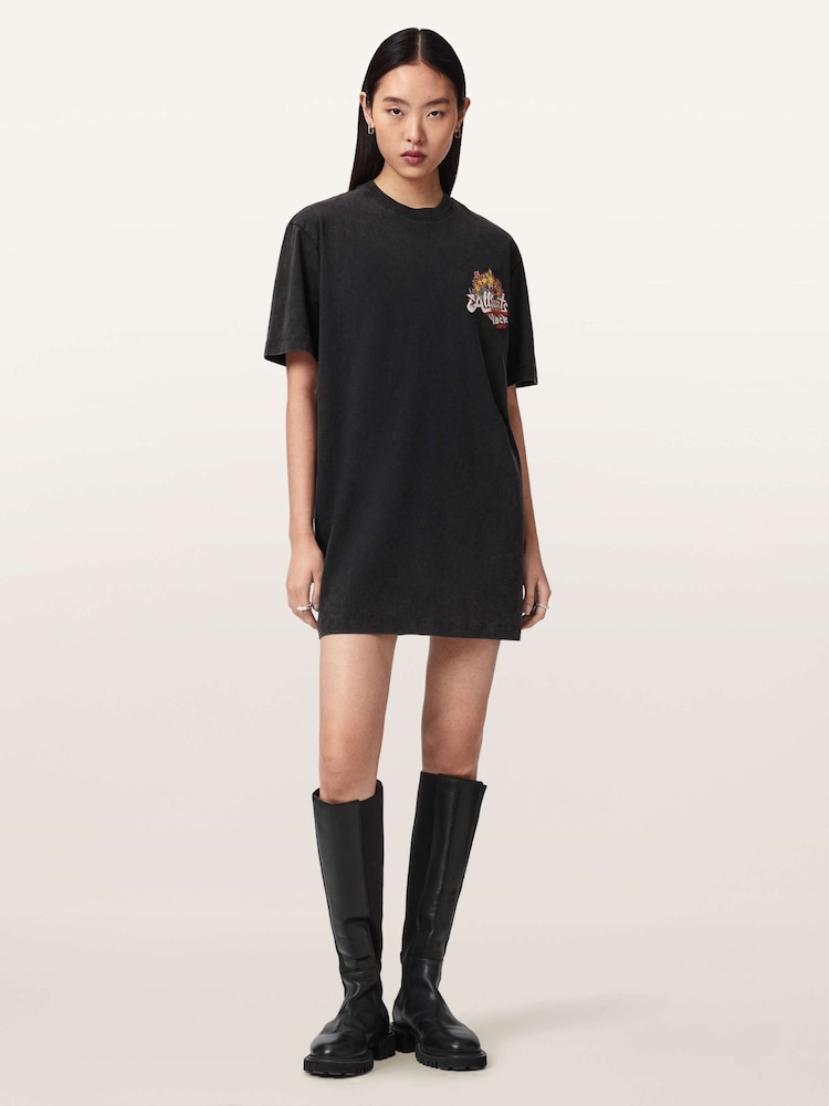AllSaints Black Roque T-Shirt Dress - Image 2 of 6 AllSaints Black Roque T-Shirt Dress - Image 2 of 6