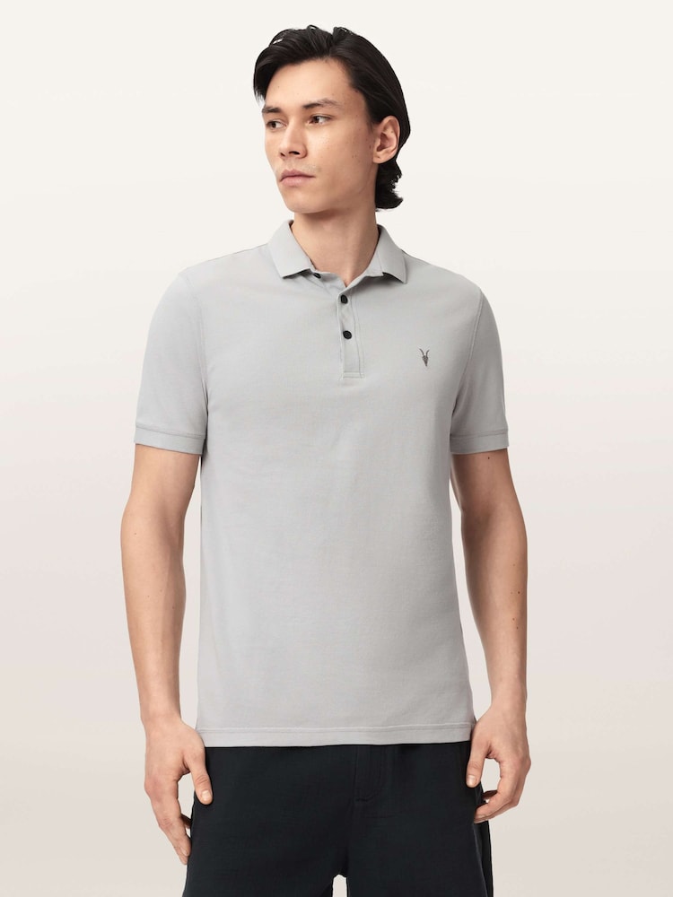 AllSaints Grey Reform Short Sleeve Polo Shirts 2 Pack - Image 2 of 5 AllSaints Grey Reform Short Sleeve Polo Shirts 2 Pack - Image 2 of 5
