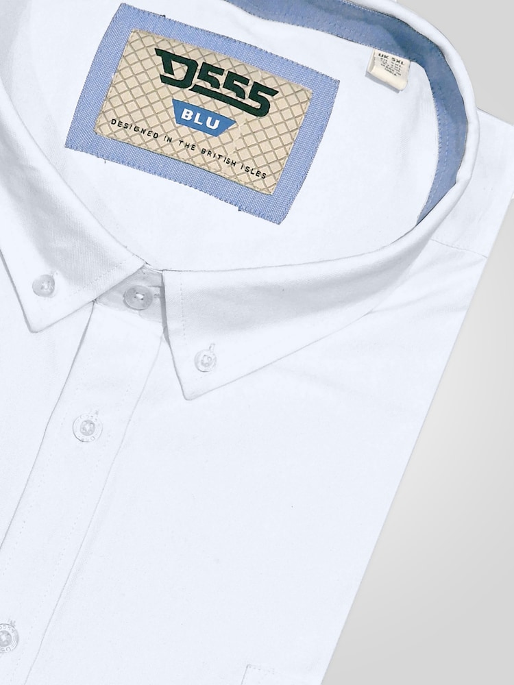 D555 White JAMES Classic Oxford Short Sleeve Button Down Shirt With Chest Pocket - Image 9 of 9