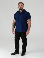 D555 Navy JAMES Classic Oxford Short Sleeve Button Down Shirt With Chest Pocket - Image 2 of 9