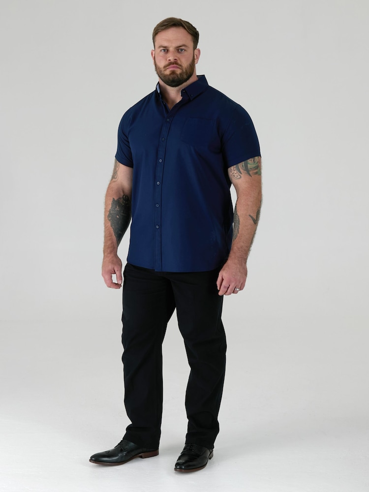 D555 Navy JAMES Classic Oxford Short Sleeve Button Down Shirt With Chest Pocket - Image 2 of 9