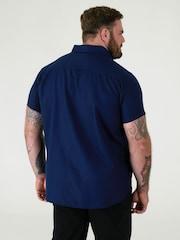 D555 Navy JAMES Classic Oxford Short Sleeve Button Down Shirt With Chest Pocket - Image 3 of 9
