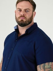 D555 Navy JAMES Classic Oxford Short Sleeve Button Down Shirt With Chest Pocket - Image 4 of 9