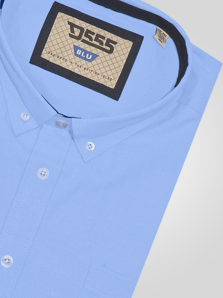 D555 Blue JAMES Classic Oxford Short Sleeve Button Down Shirt With Chest Pocket - Image 9 of 9
