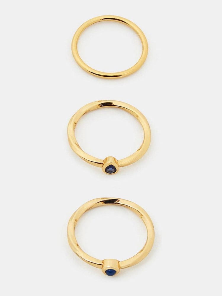 Accessorize Gold Tone 14ct Gold-Plated Stacking Stone Rings 3-Pack - Image 1 of 2