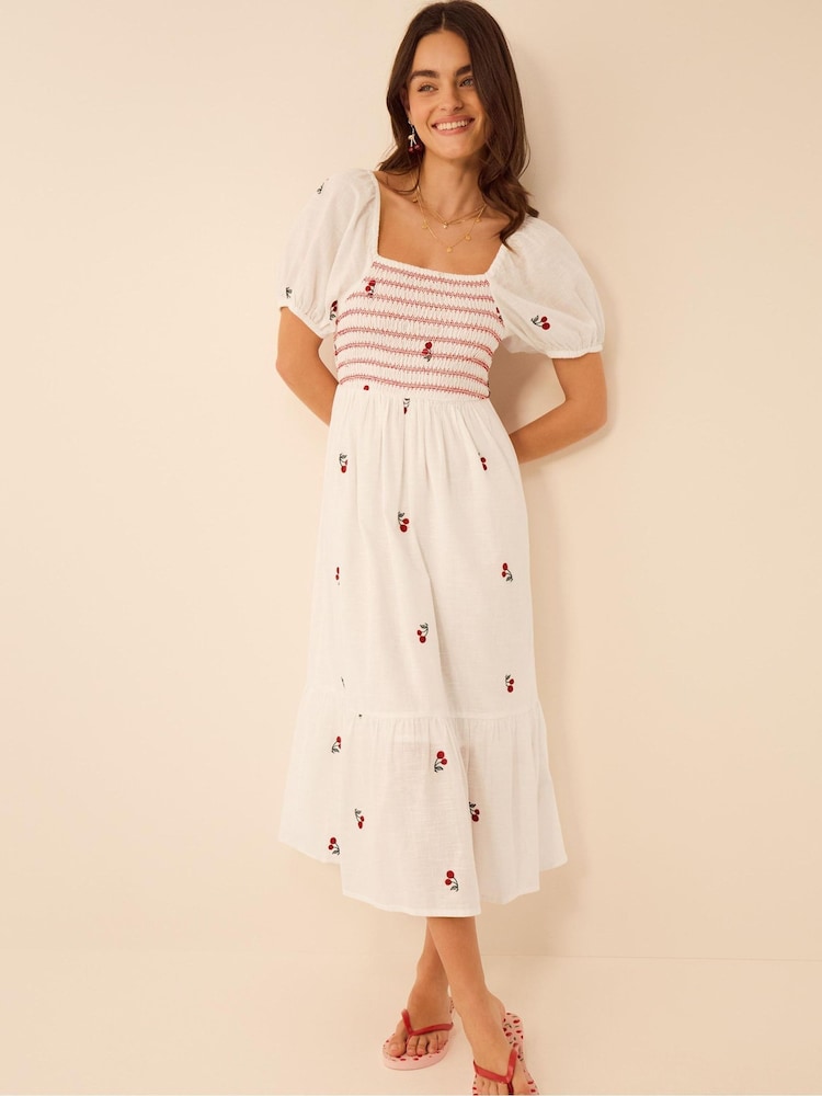 Accessorize Puff Sleeve Cherry Embroidered Midi Dress - תמונה 1 מתוך 4 Accessorize Puff Sleeve Cherry Embroidered Midi Dress - תמונה 1 מתוך 4