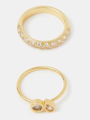 Accessorize Gold Tone 14ct Gold-Plated Mix Diamanté Rings 2-Pack - Image 1 of 2
