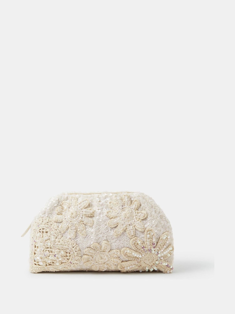 Accessorize Cream Macrame Sequin Clutch Bag - Image 1 of 3