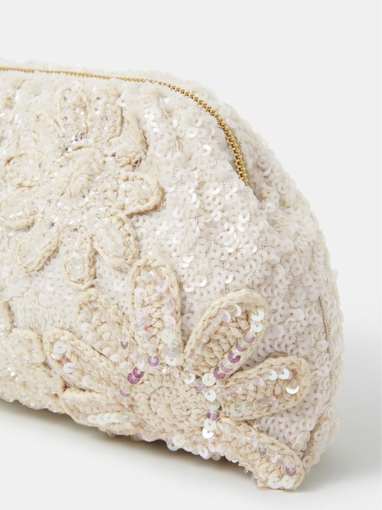Accessorize Cream Macrame Sequin Clutch Bag - Image 2 of 3