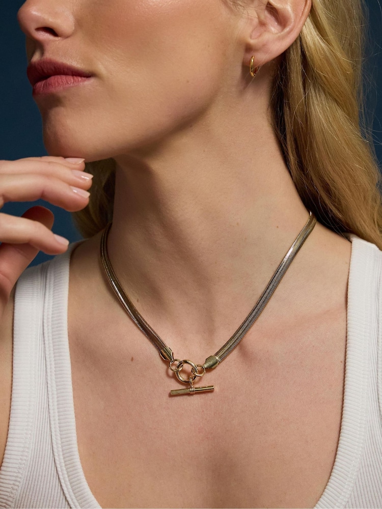 Accessorize 14ct Gold-Plated Snake Chain T-Bar Necklace - Bild 2 von 2