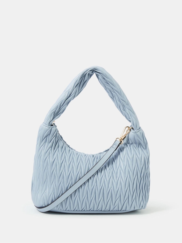 Accessorize Blue Ruched Faux Leather Handbag - Image 1 of 3