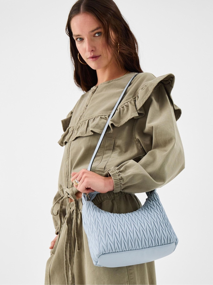 Accessorize Blue Ruched Faux Leather Handbag - Image 3 of 3