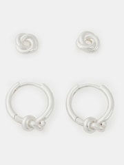 Accessorize Silver Tone Sterling Silver-Plated Knot Hoop Earrings 2-Pack - Image 1 of 2