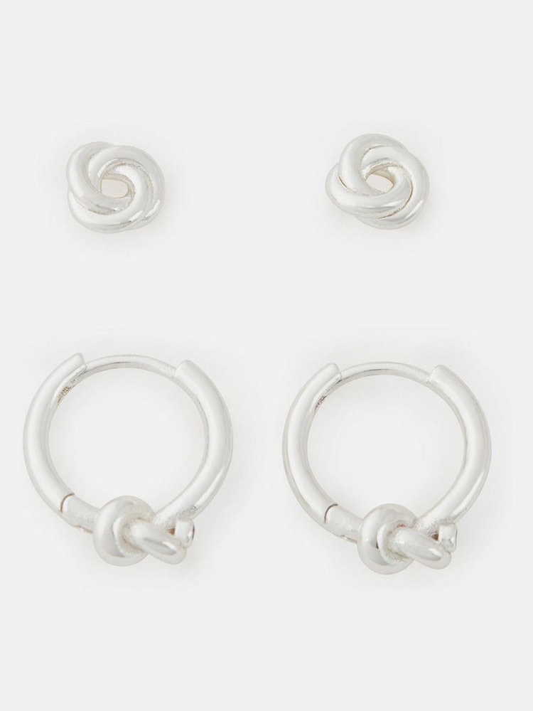 Accessorize Silver Tone Sterling Silver-Plated Knot Hoop Earrings 2-Pack - Image 1 of 2