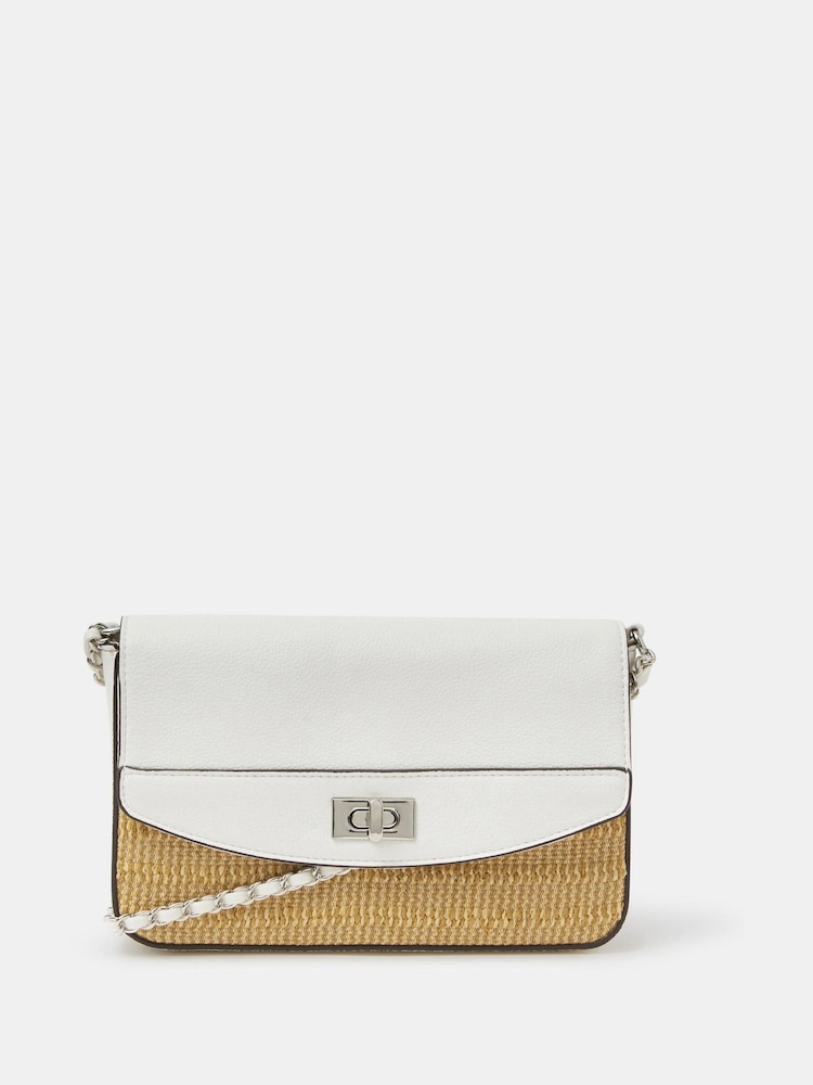 Accessorize White Twistlock Raffia Crossbody Bag - Image 1 of 3 Accessorize White Twistlock Raffia Crossbody Bag - Image 1 of 3