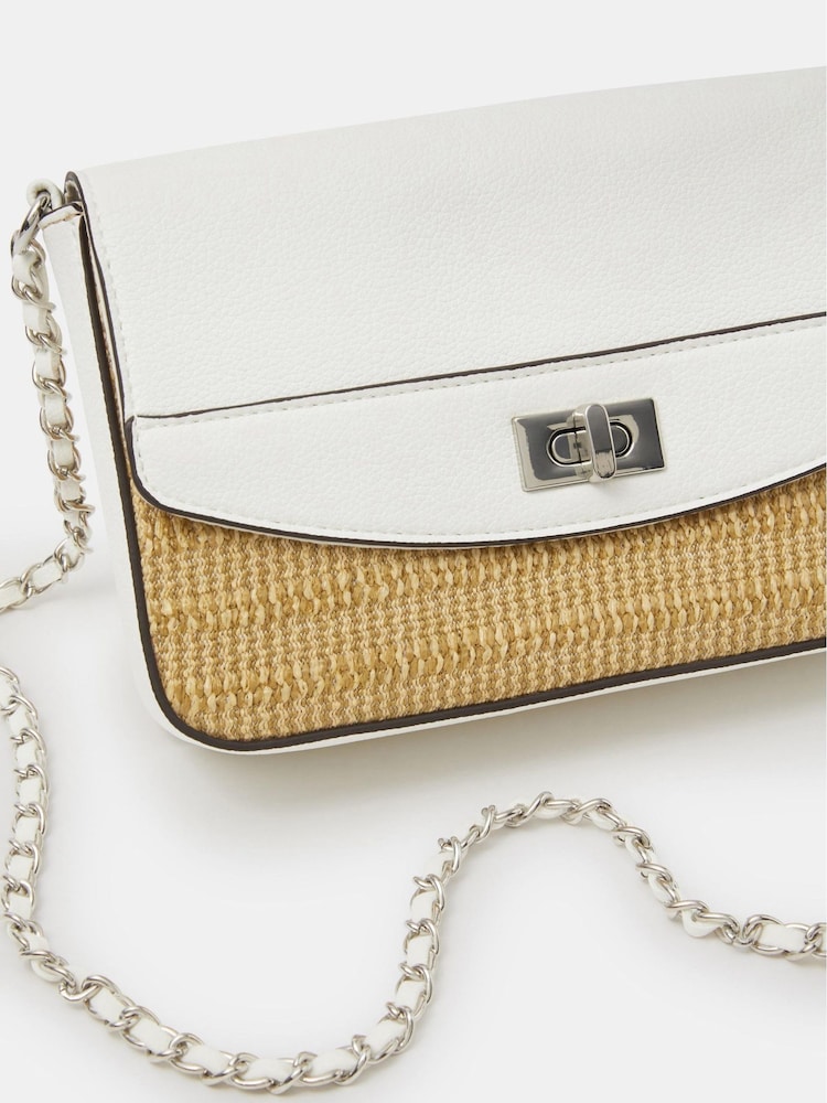 Accessorize White Twistlock Raffia Crossbody Bag - Image 2 of 3 Accessorize White Twistlock Raffia Crossbody Bag - Image 2 of 3