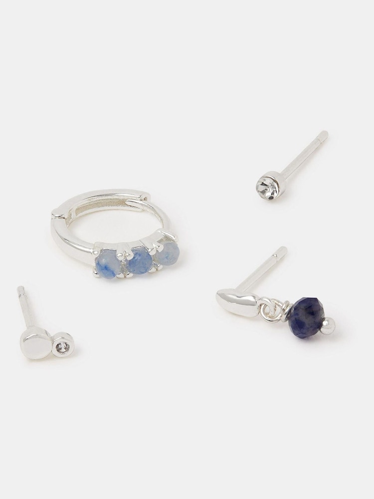 Accessorize Silver Tone Sterling Silver-Plated Blue Quartz Earrings 4-Pack - Image 1 of 2
