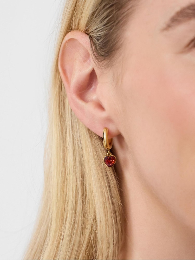 Accessorize Gold Tone Stainless Steel Heart Drop Huggie Hoop Earrings - Image 2 of 2