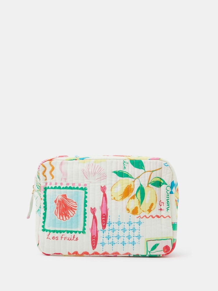 Accessorize White Summer Print Quilted Makeup Bag - Image 1 of 2 Accessorize White Summer Print Quilted Makeup Bag - Image 1 of 2