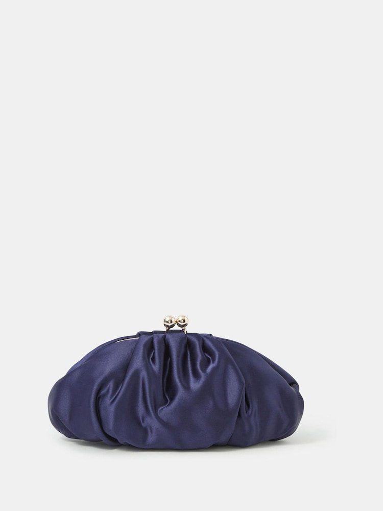 Accessorize Ruched Satin Clip Frame Clutch Bag - Image 1 of 3 Accessorize Ruched Satin Clip Frame Clutch Bag - Image 1 of 3