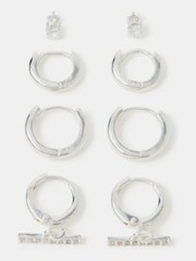 Accessorize Sterling Silver-Plated T-Bar Hoop Earrings 4-Pack - Bild 1 von 2
