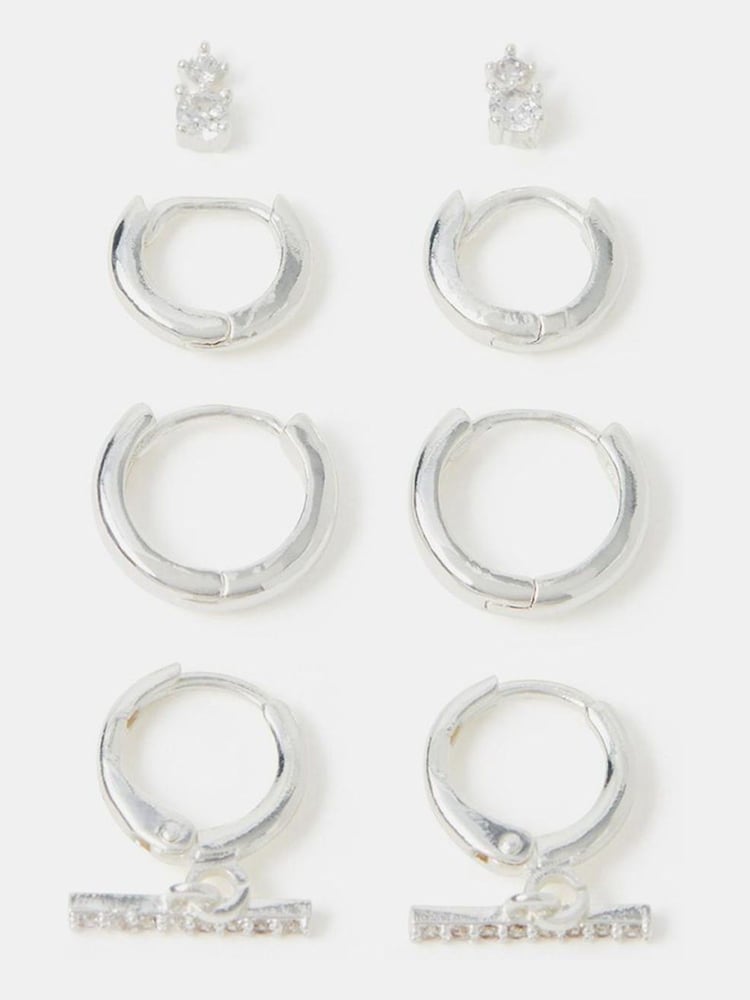 Accessorize Sterling Silver-Plated T-Bar Hoop Earrings 4-Pack - Bild 1 von 2