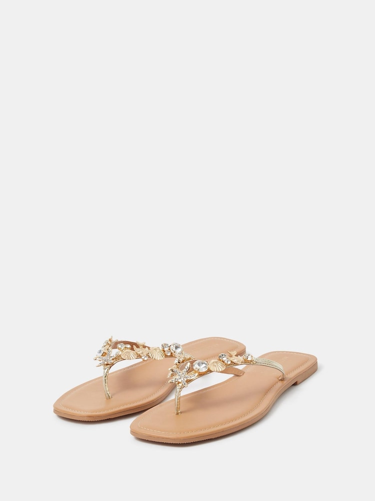 Accessorize Brown Sparkle Shell Embellished Sandals - Image 3 of 3