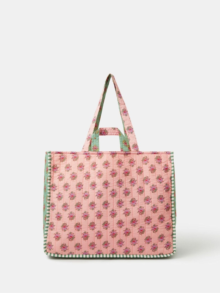 Accessorize Pink Floral Block Print Quilted Shopper Bag - Image 1 of 3