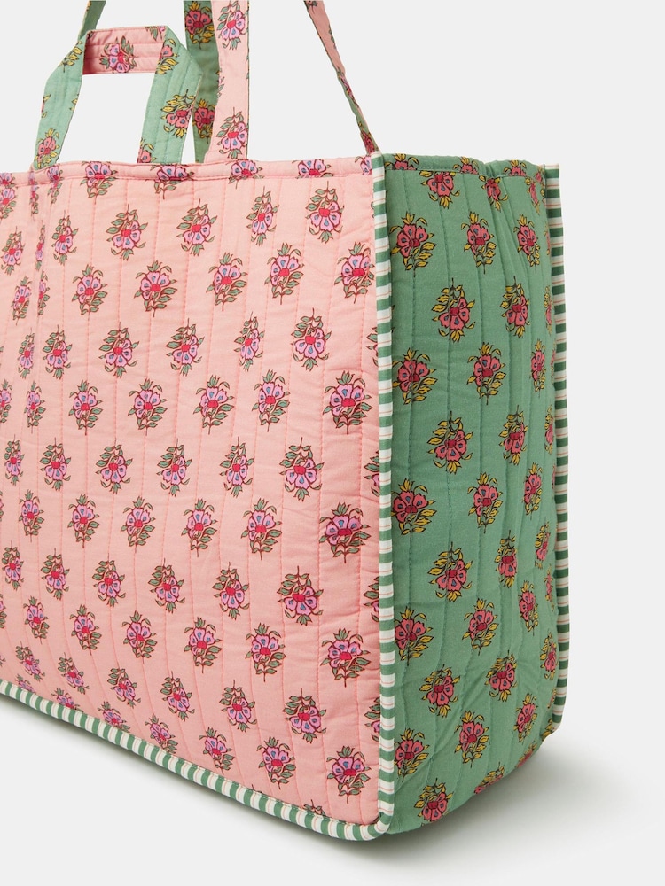 Accessorize Pink Floral Block Print Quilted Shopper Bag - Image 2 of 3
